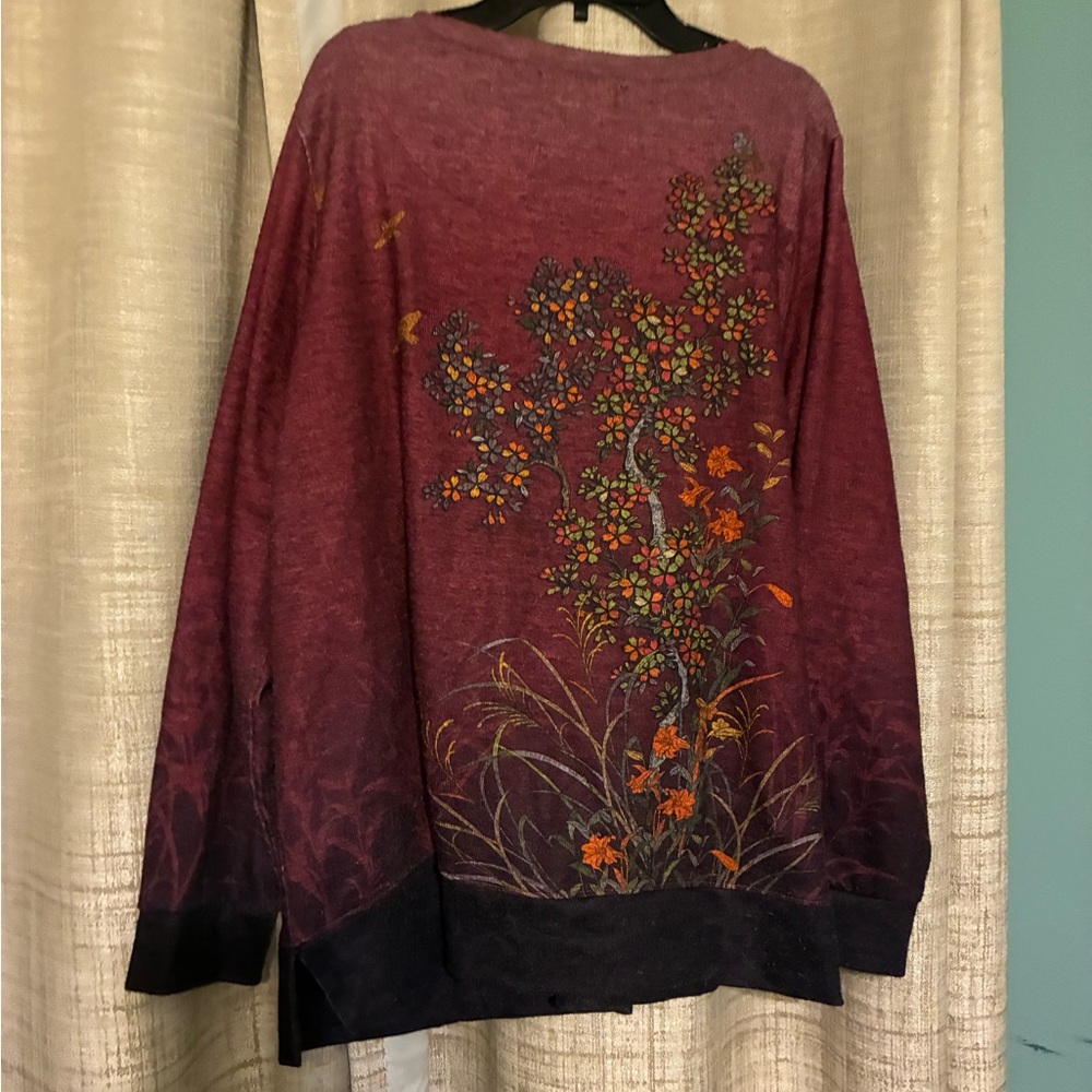 CJ Banks Burgundy Floral Sweater